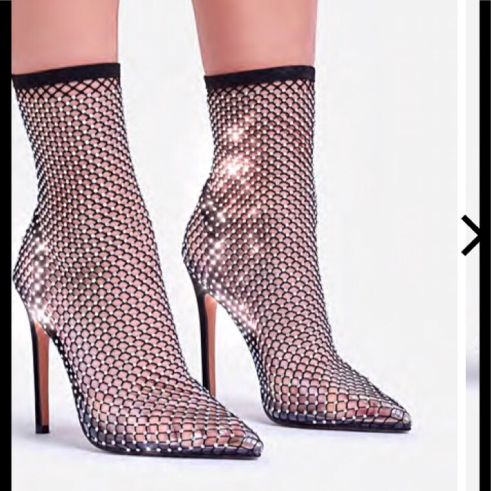 KRYSTAL BLACK DIAMANTE FISHNET HEELS